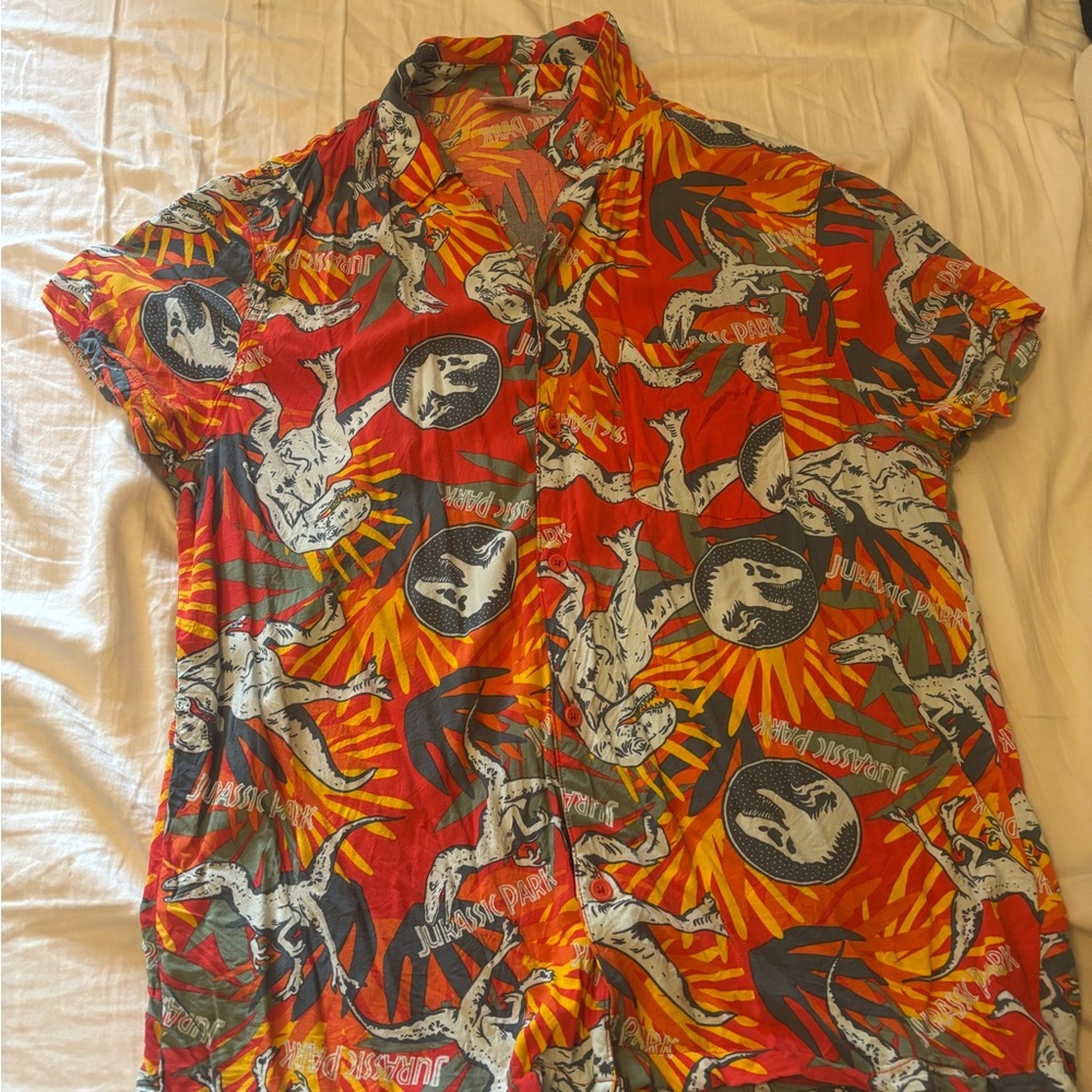 Jurassic Park Shirt Mens Extra Large Hawaiian Style Button Up Short Sleeve